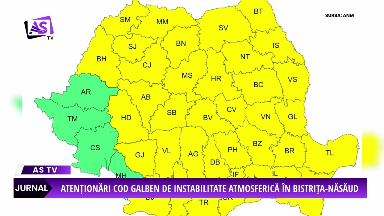 Atenționări cod galben de instabilitate atmosferică în Bistrița-Năsăud