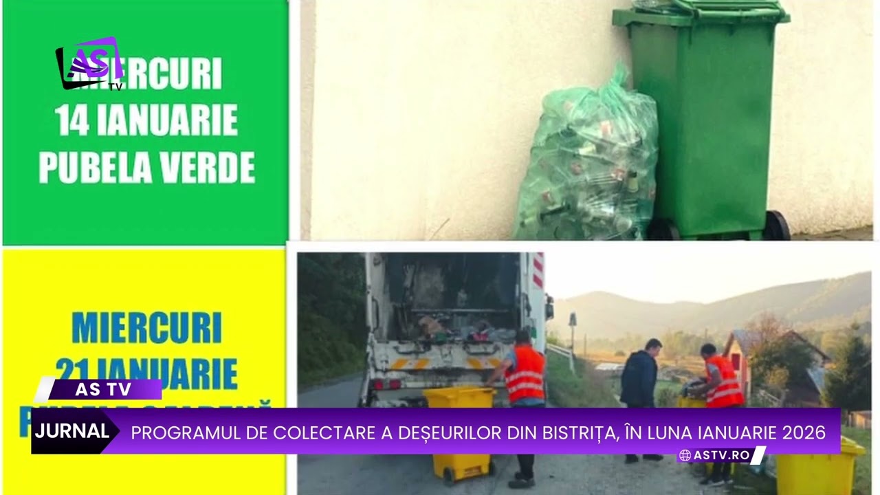Programul de colectare a deșeurilor din Bistrița, în luna ianuarie 2026