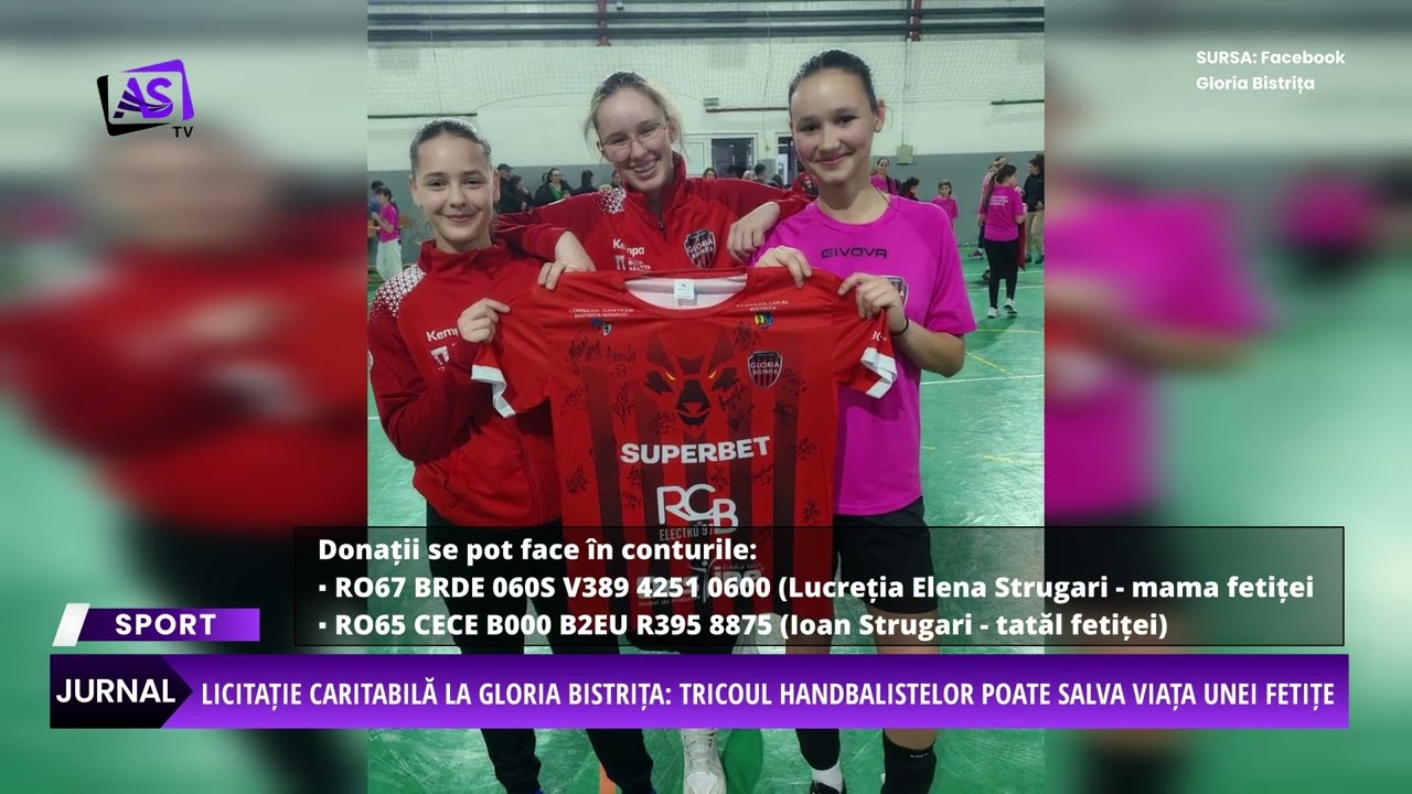 Licitație caritabilă la Gloria Bistrița: tricoul handbalistelor poate salva viața unei fetițe