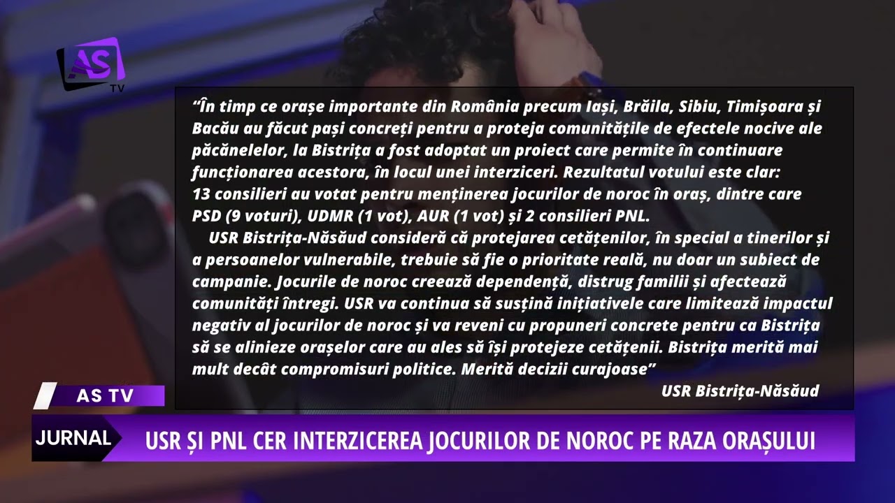 Mesajul USR-iștilor, după ce la Bistrița s-a votat menținerea păcănelelor