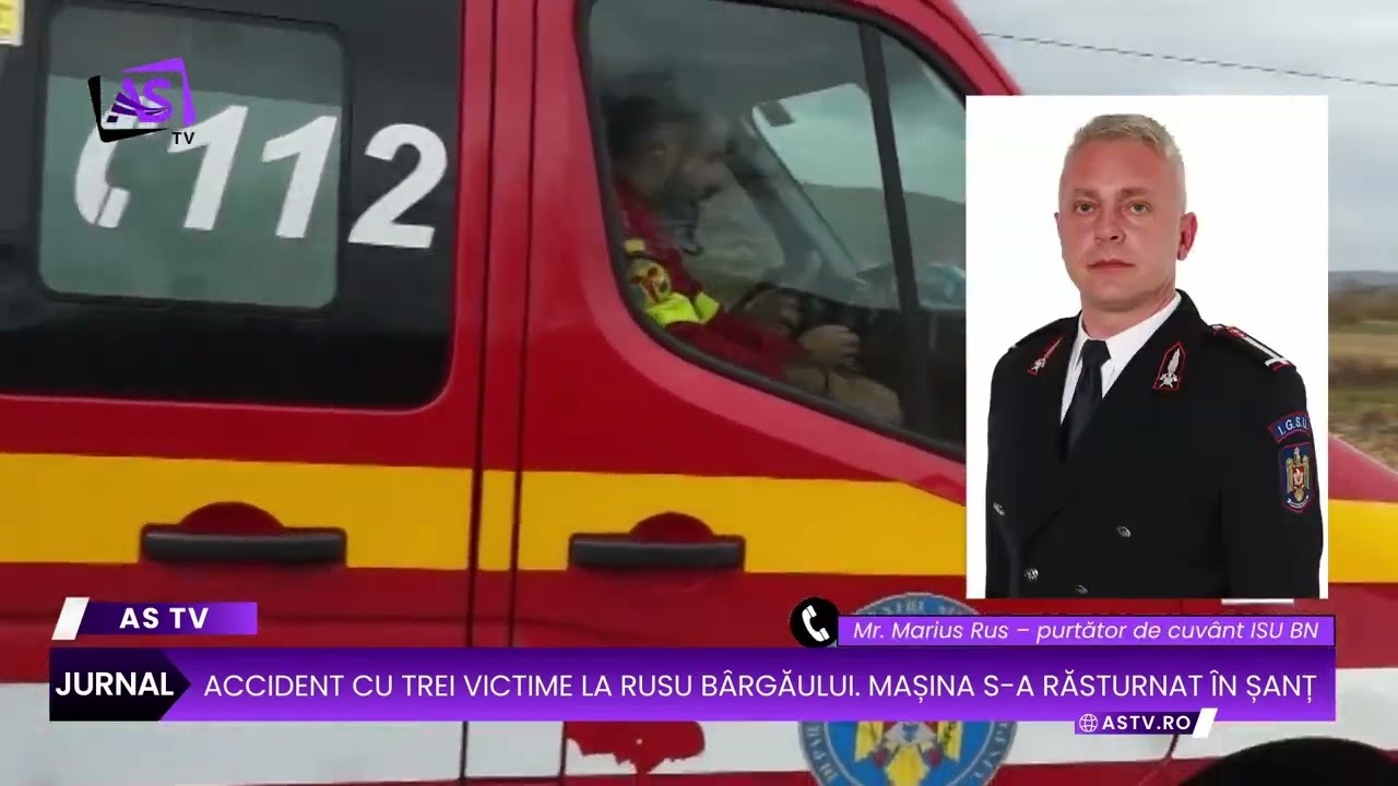 Accident cu trei victime la Rusu Bârgăului. Mașina s-a răsturnat în șanț