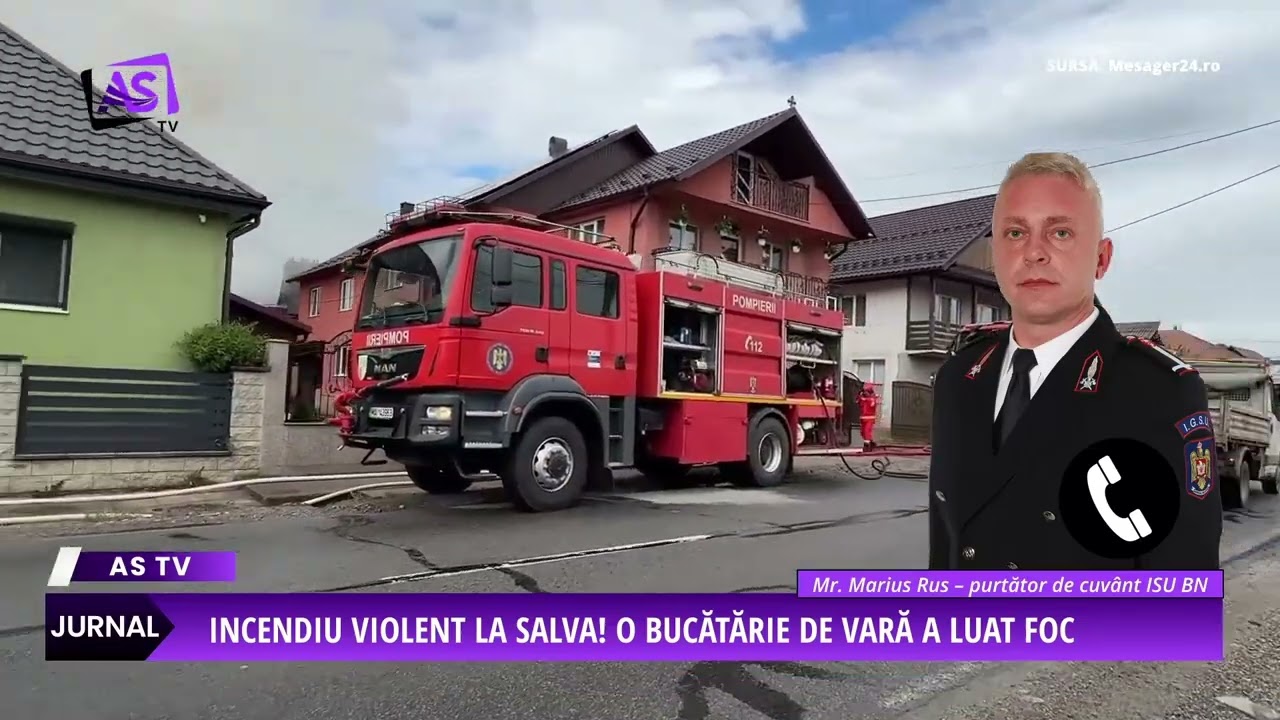 Incendiu violent la Salva! O bucătărie de vară a luat foc