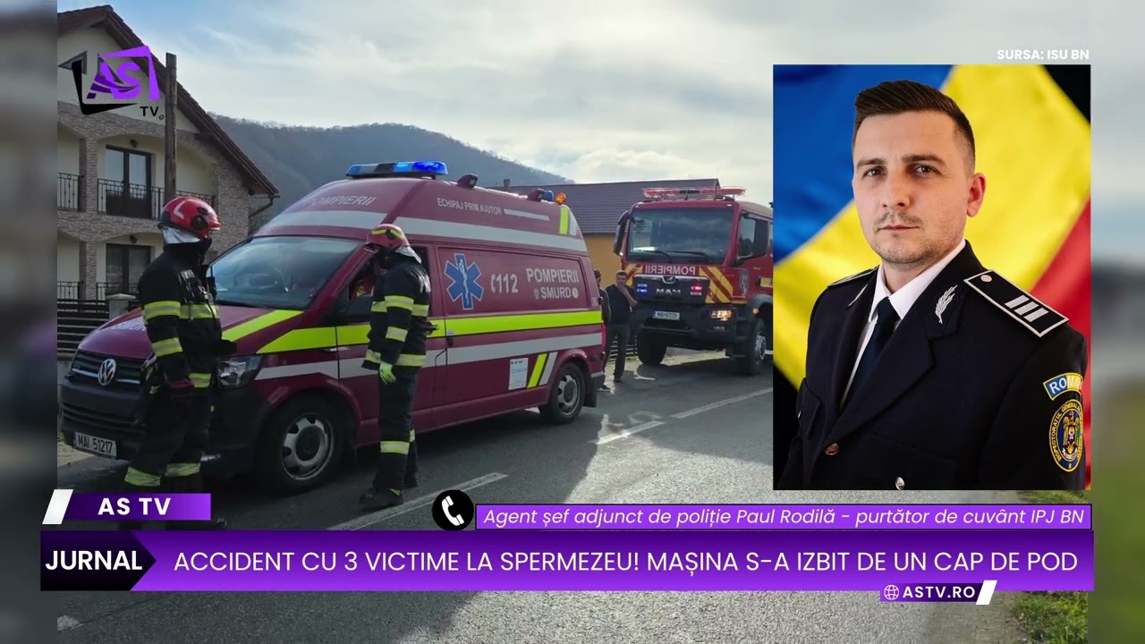 Accident cu 3 victime la Spermezeu! Mașina s-a izbit de cap de pod