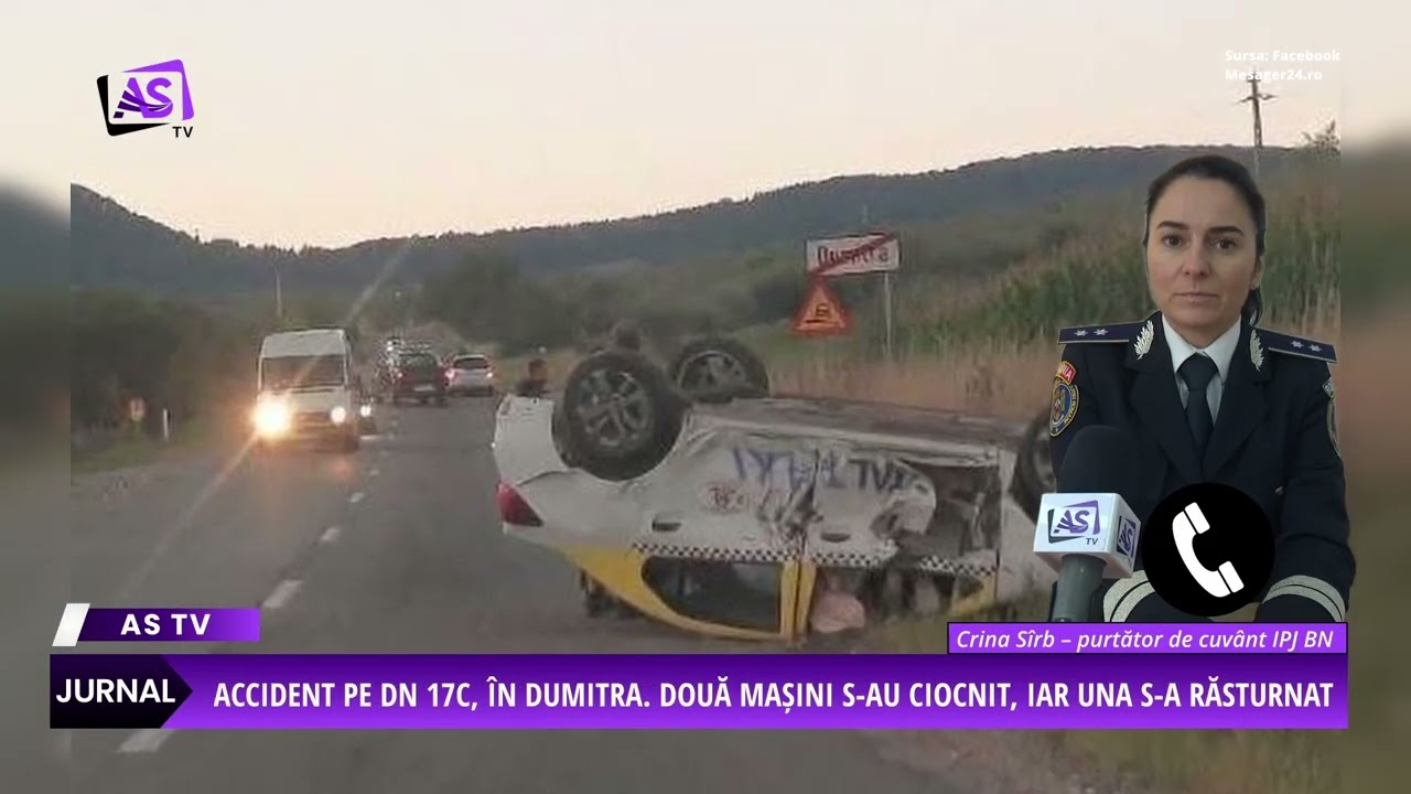 Accident pe DN 17C, în Dumitra. Două mașini s-au ciocnit, iar una s-a răsturnat